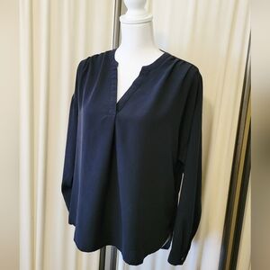 Madewell Black Sandwashed Popover Blouse | Classic Minimalist Top | Size Medium